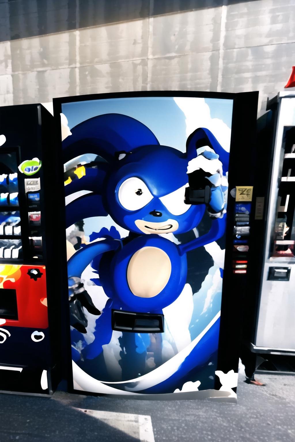 Highly detailed, High Quality, Masterpiece, beautiful, solo, VendingMaschine, vending machine, <lora:VendingMaschine:1>, Sanic, <lora:Char_Sonic_Sonic:0.8>