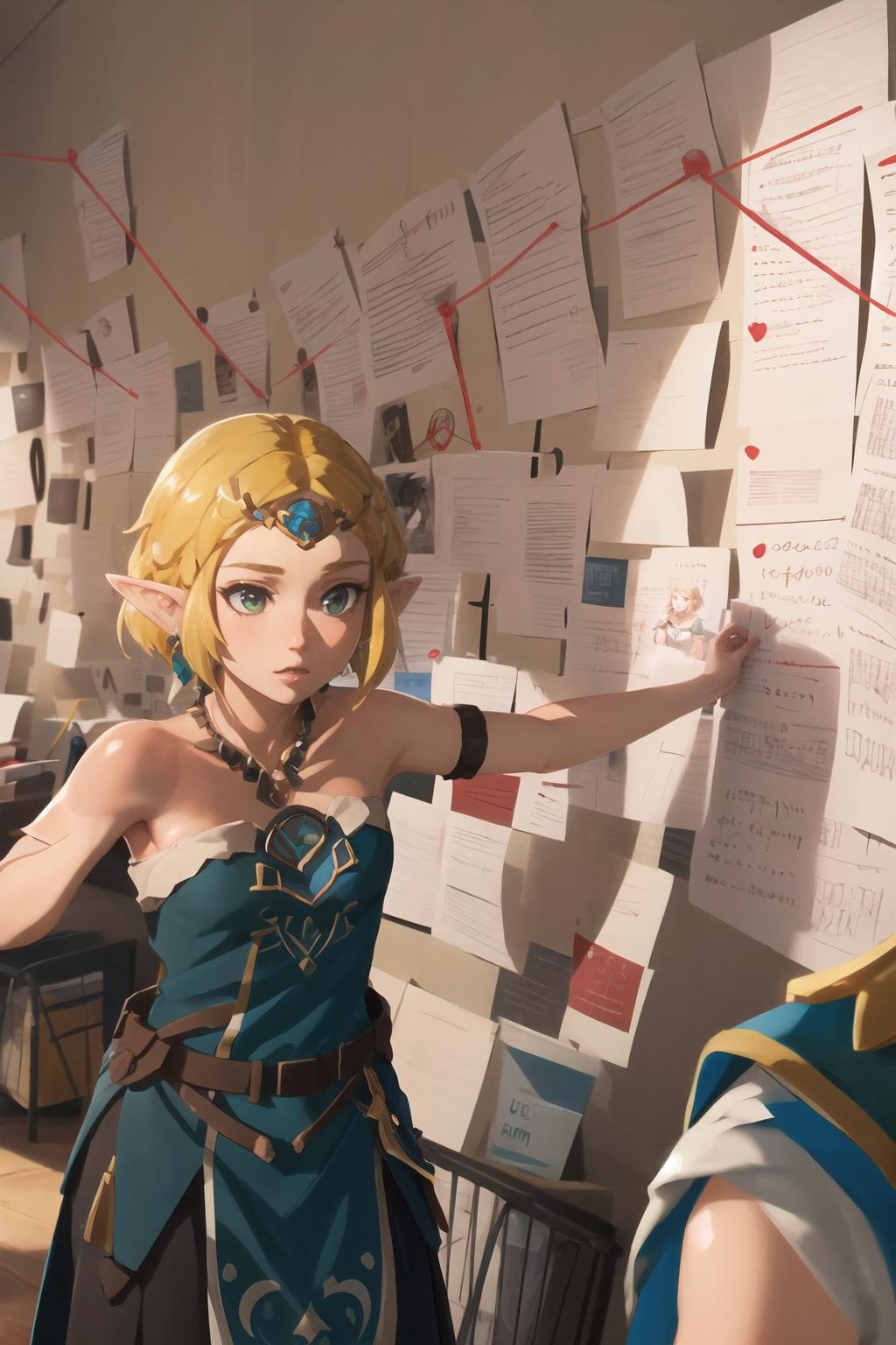 Highly detailed, High Quality, Masterpiece, beautiful, PepeSilviaMeme, <lora:PepeSilviaMeme-10:1>, 1girl, solo, ZeldaTOTK, princess zelda, jewelry, pointy ears, blonde hair, crown braid, short hair, triforce, earrings, <lora:Char_Zelda_PrincessZeldaTotK:0.8>