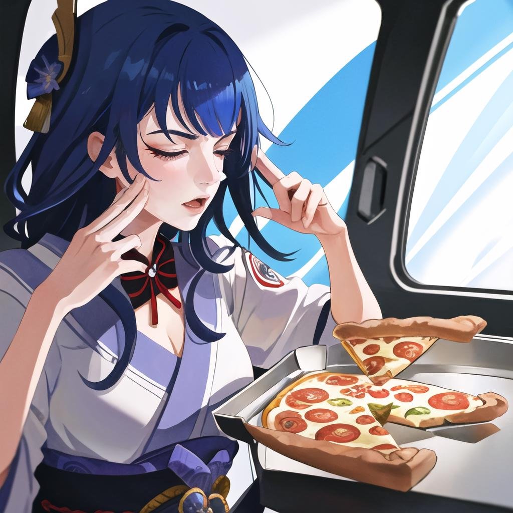 Highly detailed, High Quality, Masterpiece, beautiful, ManLevitatingPizza, <lora:ManLevitatingPizza-10:0.8>, 1girl, solo, Raiden_Shogun_\(genshin impact\), Raiden_Shogun:1.2, blue hair, long hair, <lora:Char_GenshinImpact_RaidenShogun:0.8>