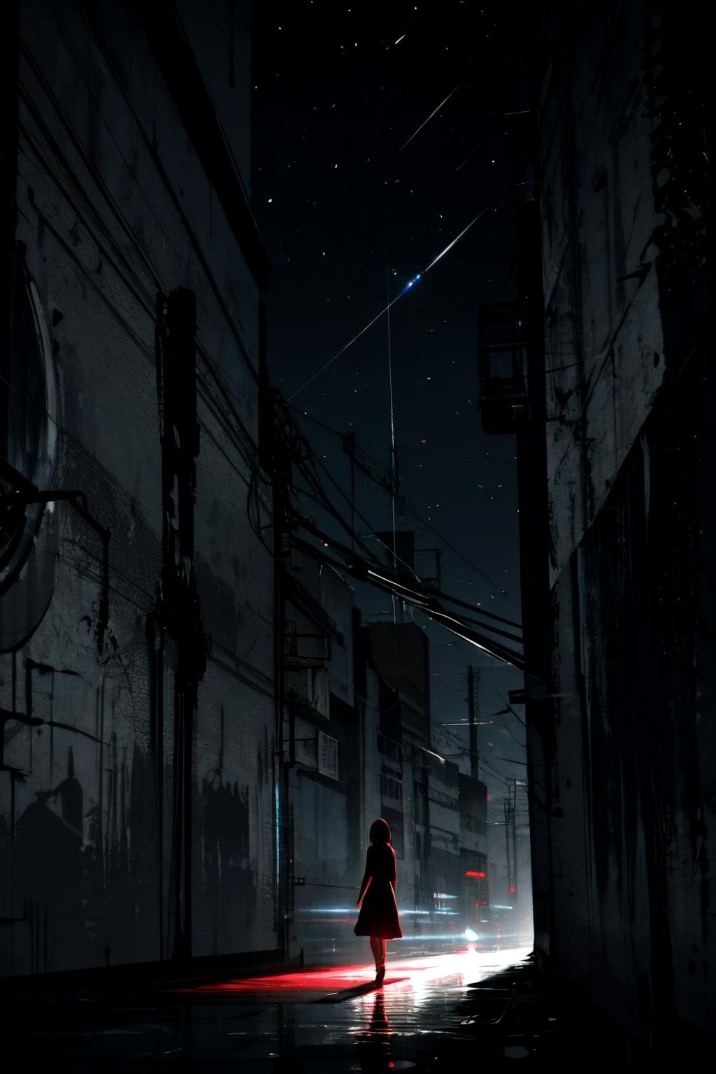 Highly detailed, High Quality, Masterpiece, beautiful, <lora:DarkIncursioStyle:1>, night, (dark environment)