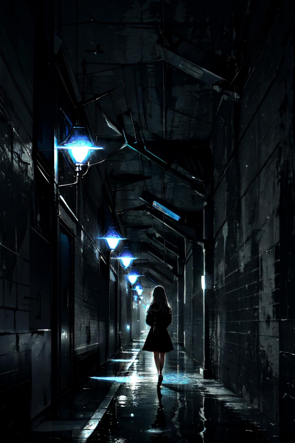 Highly detailed, High Quality, Masterpiece, beautiful, <lora:DarkIncursioStyle:1>, night, (dark environment)