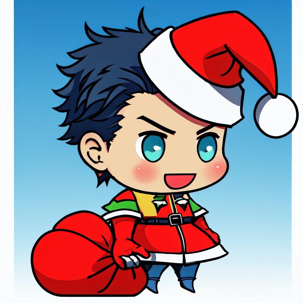 Highly detailed, High Quality, Masterpiece, beautiful, PadoruMeme, <lora:PadoruMeme:1.0>, 1boy, sack, holding sack, :d, santa, santa hat, ClaudePre, <lora:Char_FireEmblem_Claude:0.9>