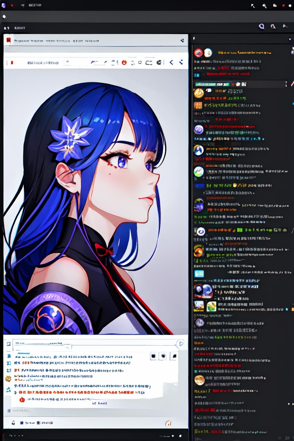 Highly detailed, High Quality, Masterpiece, beautiful, TwitchChat, <lora:TwitchChat-08:1>, 1girl, solo, cowboy shot, Raiden_Shogun_\(genshin impact\), Raiden_Shogun:1.2, blue hair, long hair, <lora:Char_GenshinImpact_RaidenShogun:0.8>