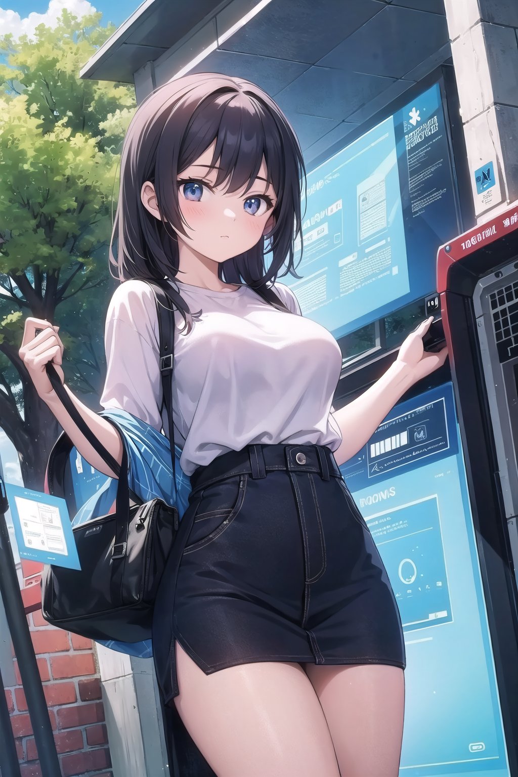 (masterpiece), 1girl, casual, park, holographic interface,