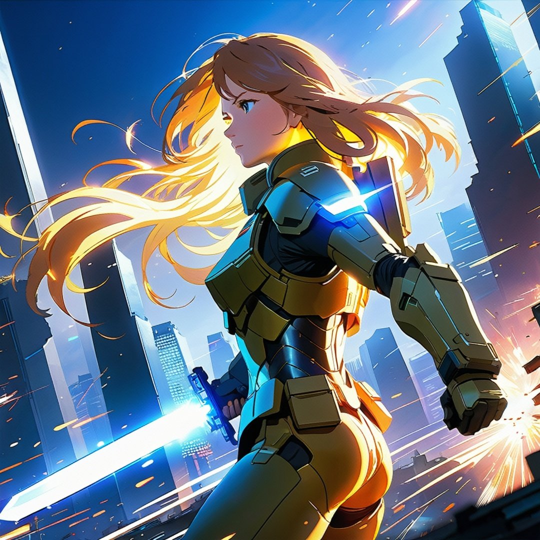 masterpiece,bright ,high quality,masterpiece, best quality, ,close up,cg,anime,1girl,battlefield,fighting,best light,minimalism,Future City