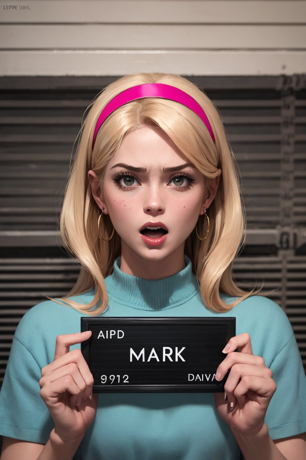 1girl, blonde hair, earrings, english text, fake cover, hairband, headband, jewelry, lips, long hair, looking at viewer, magazine cover, photo \(medium\), realistic, solo
good anatomy, masterpiece, best quality, 4k, 8k, 1girl,concept_barbie_mugshot_ownwaifu, holding, barbie_mugshot_(meme), height_mark, height_chart, nameplate, (holding sign:1.1), letterboxed, looking at viewer, meme, mugshot, open mouth, solo, upper body, www.ownwaifu.com, 
,www.ownwaifu.com