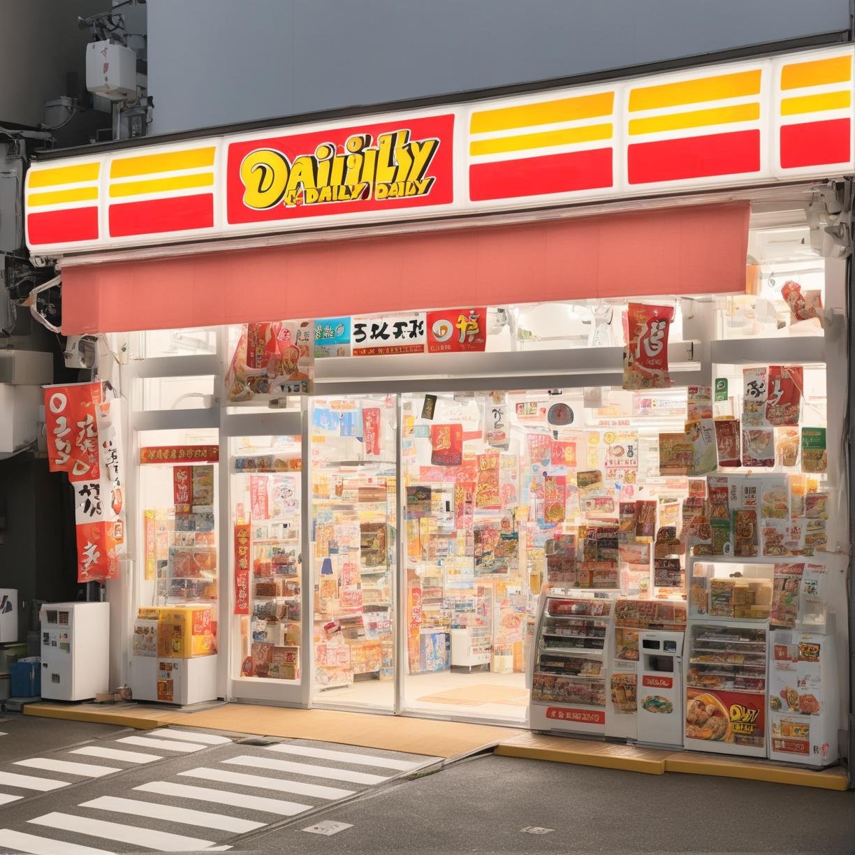 masterpiece, best quality, ultra-detailed, illustration,YamazakiDaily, konbini, scenery, storefront, japan, shop, scenery, real world location, convenience store, outdoors, storefront <lora:YamazakiDairyStore_JAPAN_storefront_SDXL_V1:1>