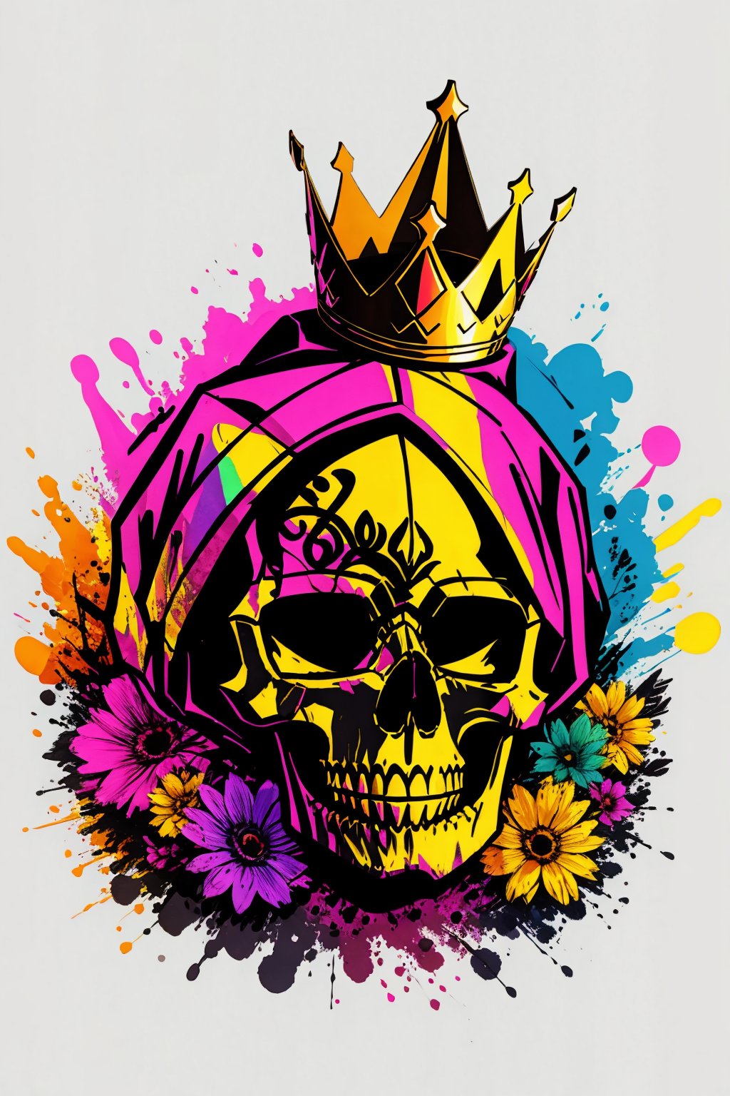 Vector t shirt art ready to print COLOrFUL graffiti illustration of A SKULL FACE AND A CROWN