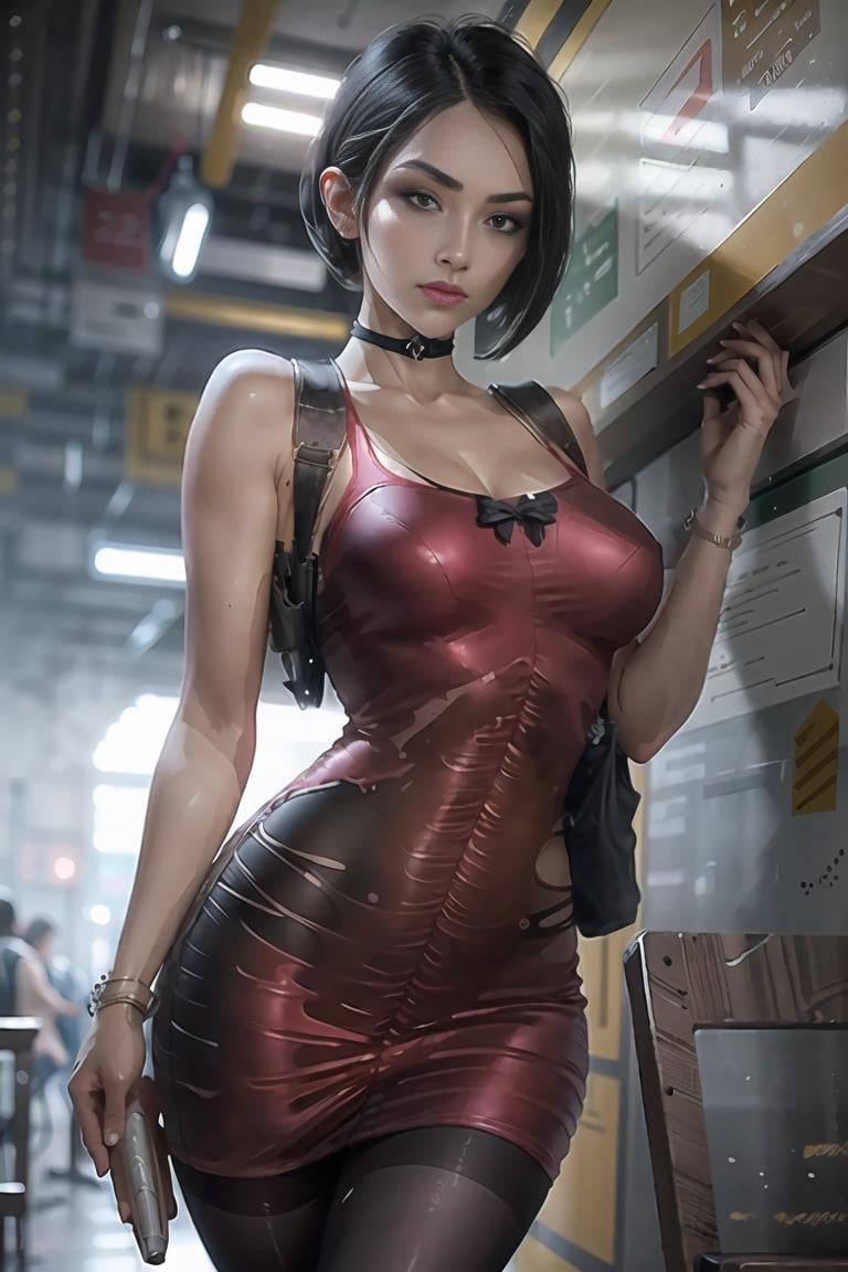 1girl, <lora:AdaWong-14:1>, RE2, red short dress, pantyhose, sleeveless, best quality, masterpiece, highres