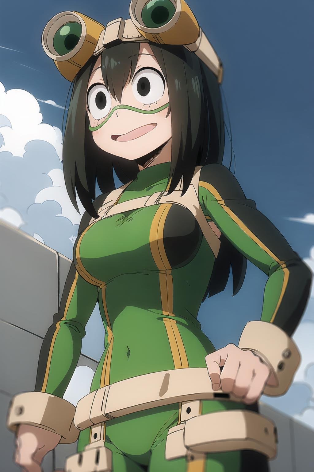 asui_tsuyu 1girl, solo, goggles, superhero