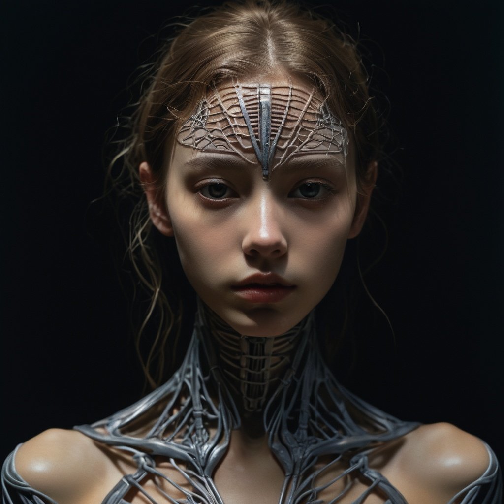 1girl in, surrealism, Verism, Anatomically correct, Textured skin, masuter piece, high details, awardwinning, hight resolution, 8K,Unevenness of the skin,20yr old, black backgroud,FilmGirl,in the dark room