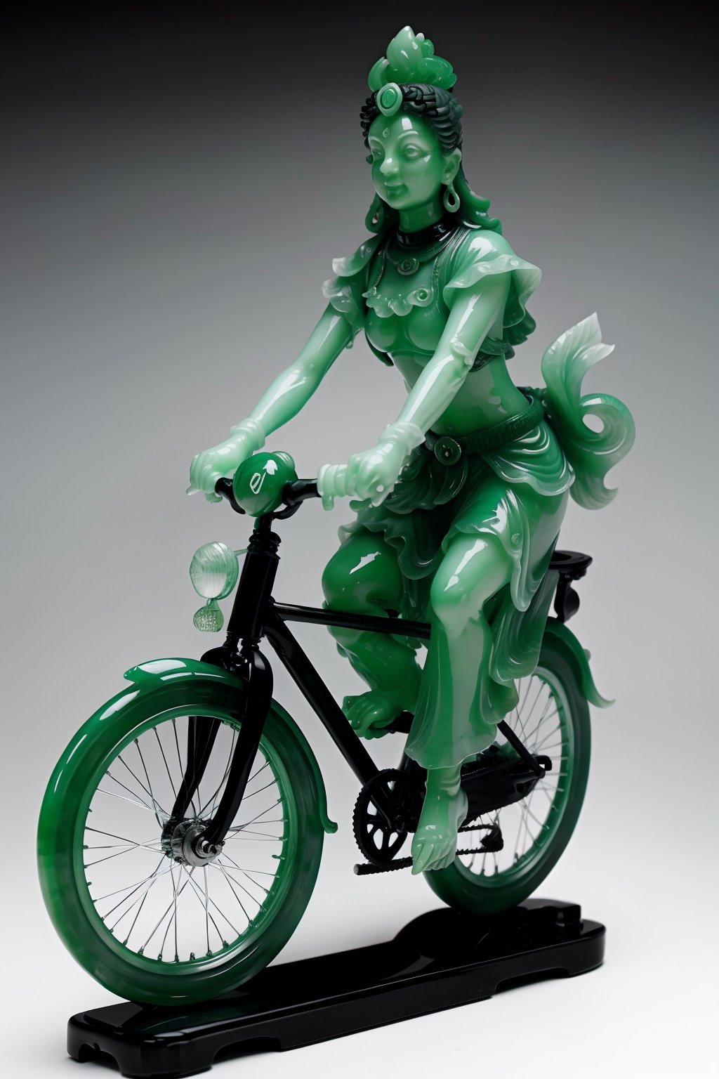 jade Sculpture, jade, realistic,1girl, riding a bike, 