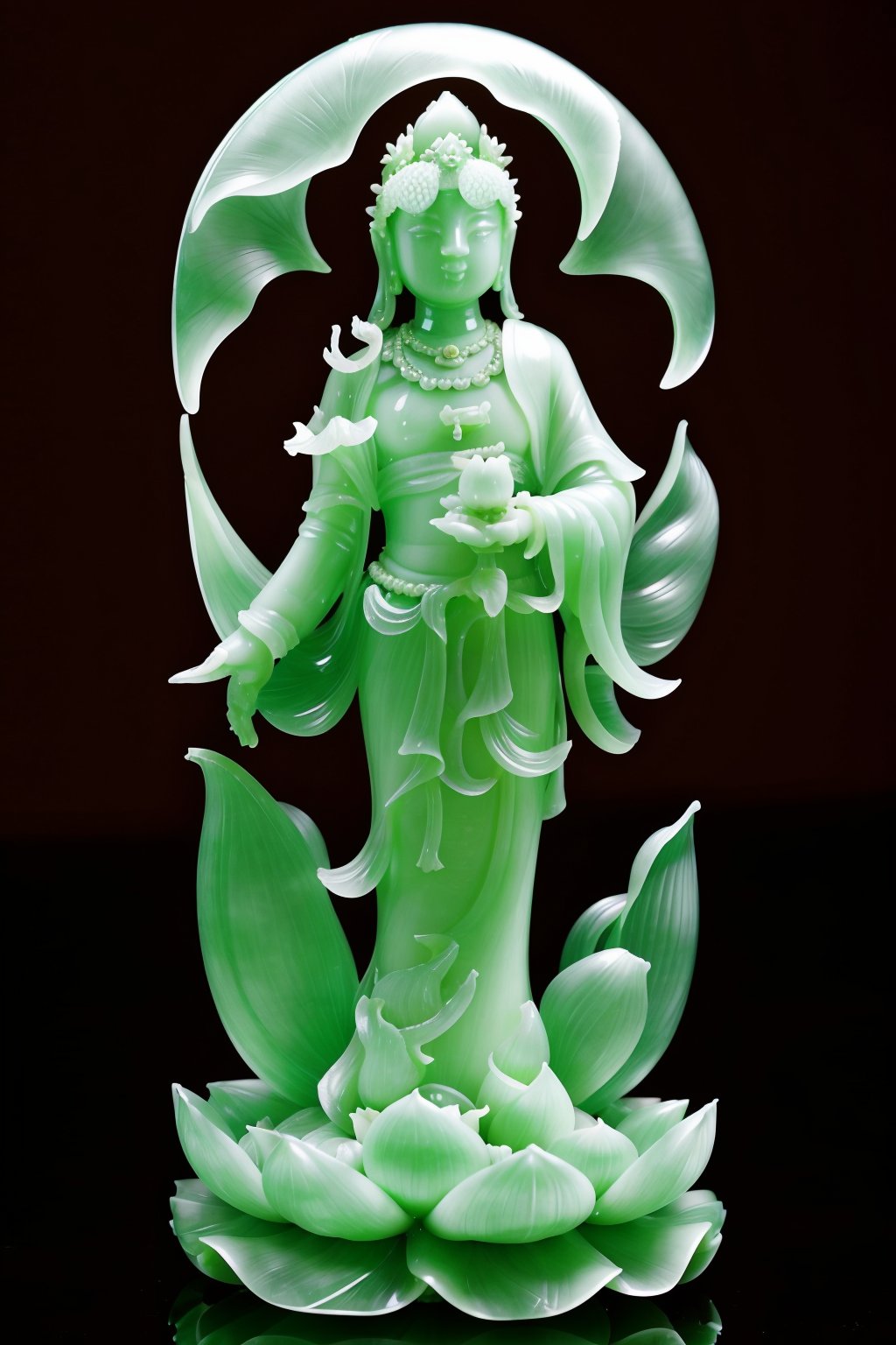 a transparent-jadecarvingcd statue of a lotus, solo, no humans, high quality, masterpiece, realistic, photorealistic, long-focus, outdoors,jade