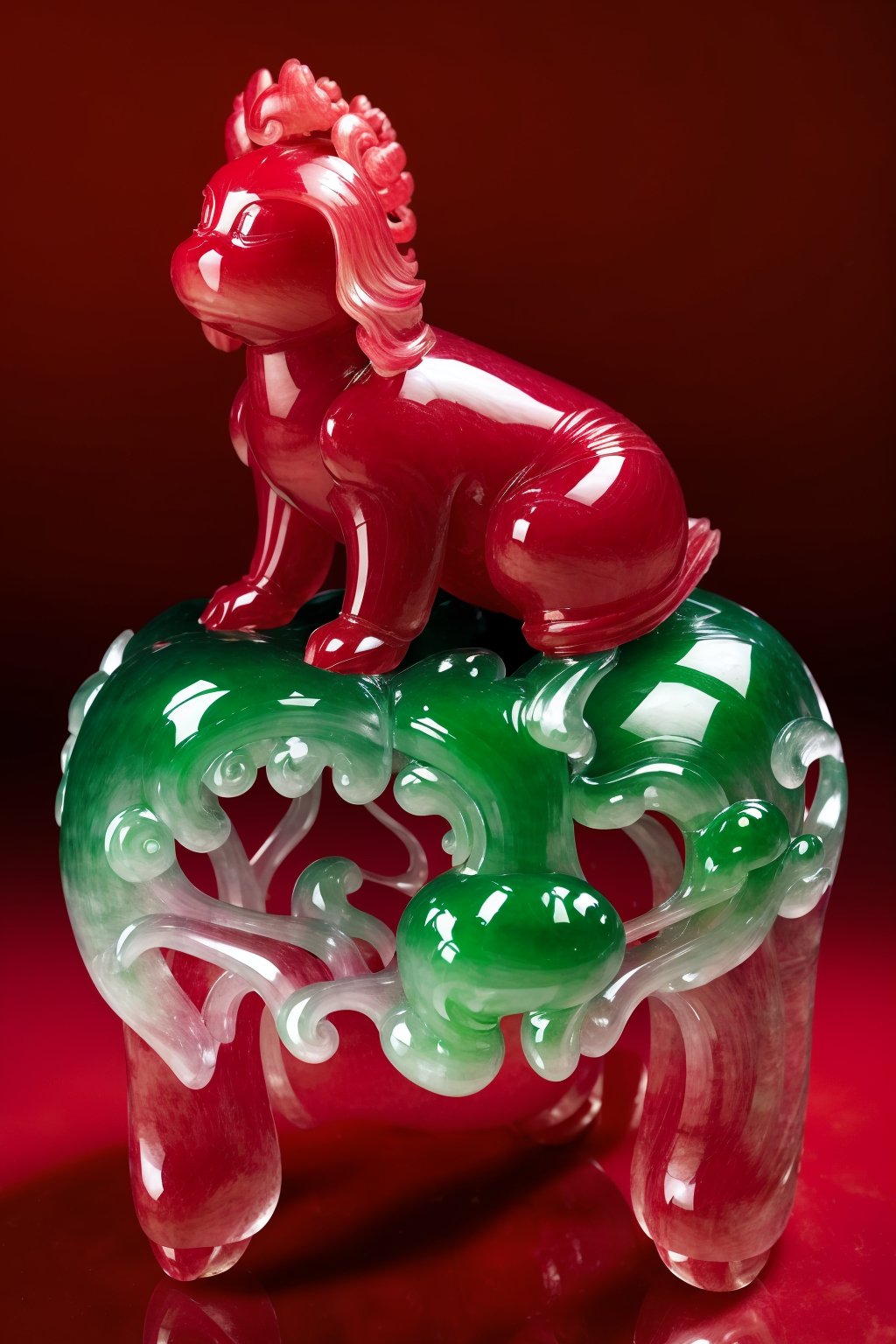 a (red jadeite:1.3, transparent:1.3) bear, (solo:1.2), sitting in lawn, jade with (red theme:1.3), no humans, high quality, masterpiece, realistic, photorealistic, long-focus, (outdoors)