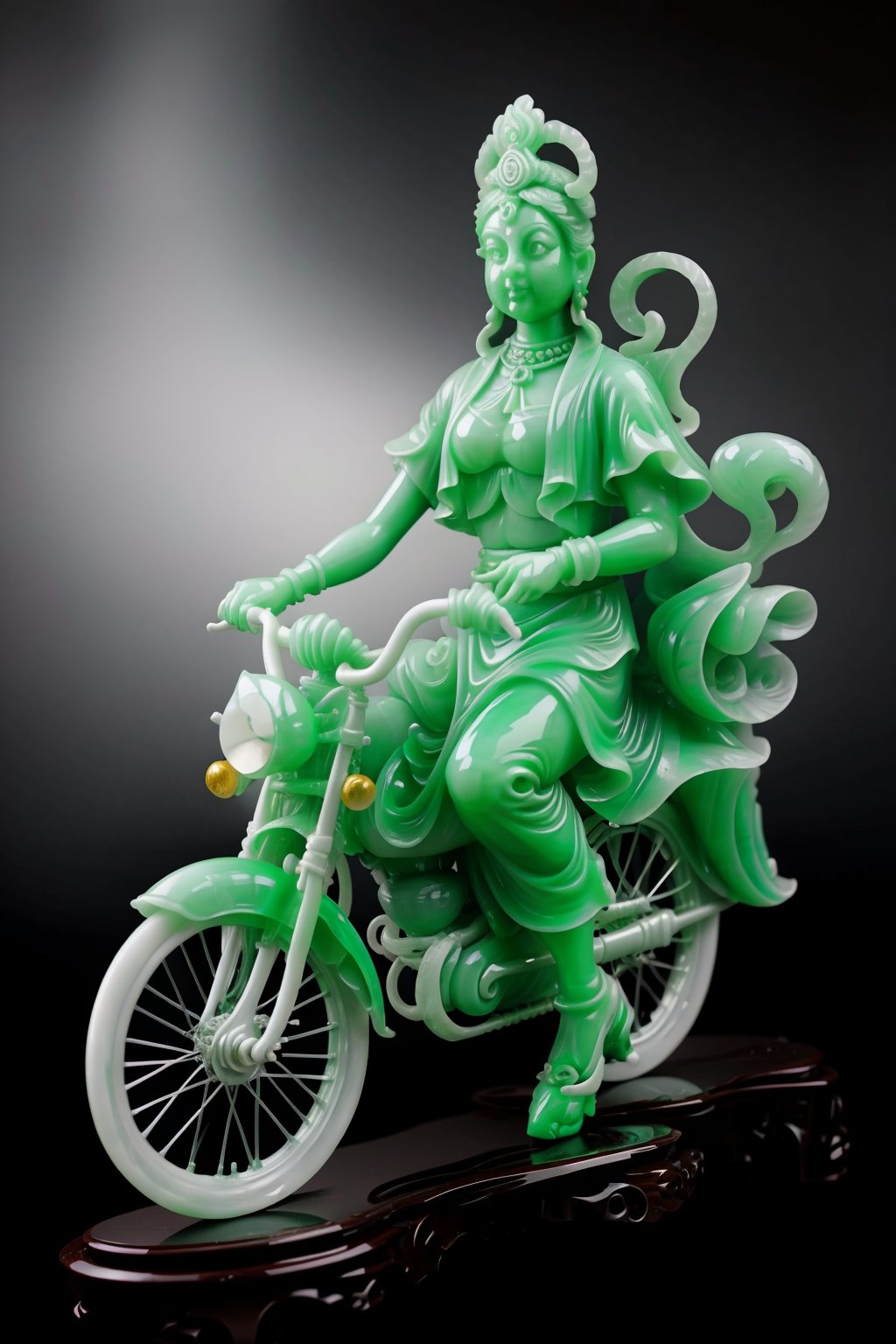 jade Sculpture, jade, realistic,1girl, riding a bike, 