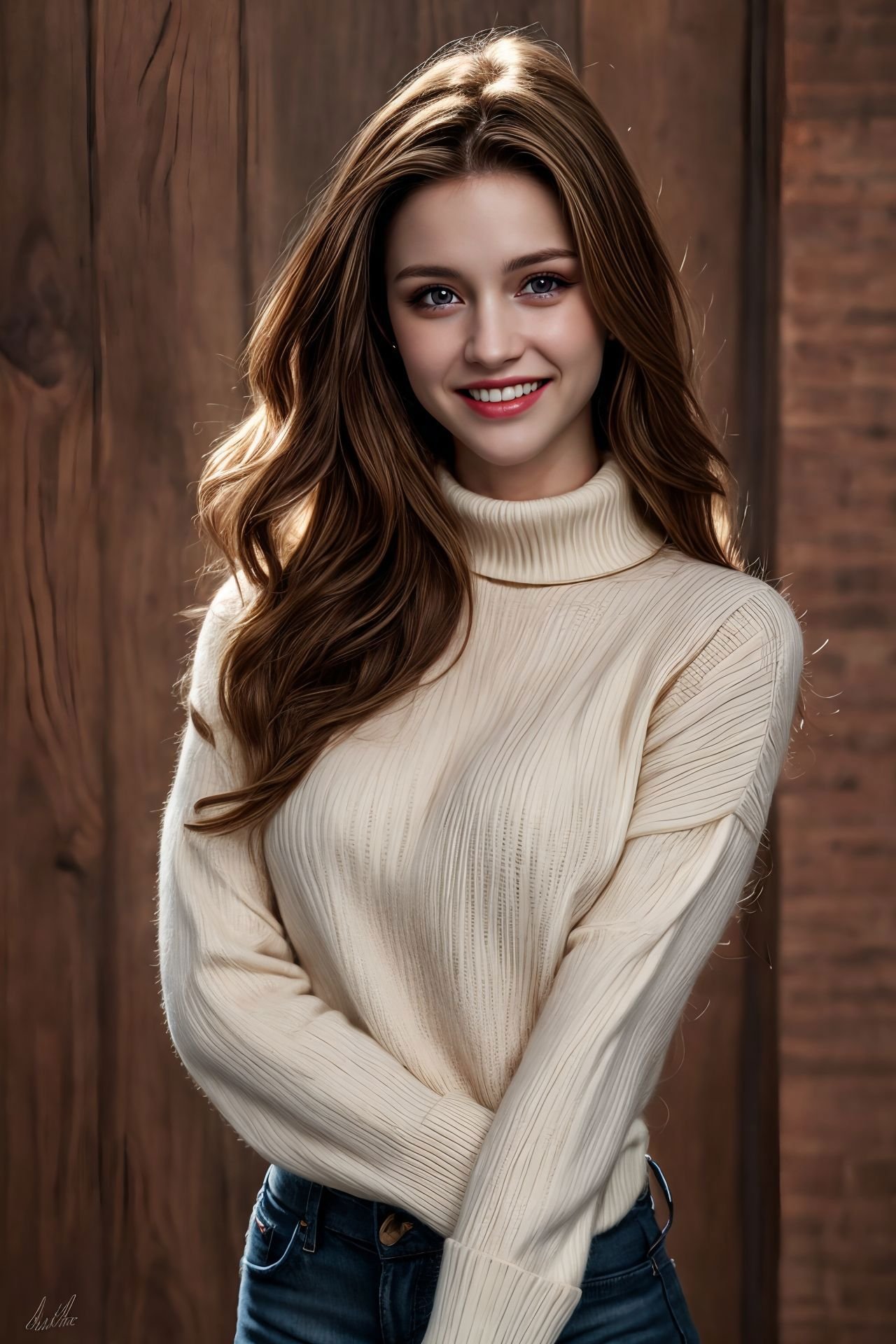 masterpiece, 4k, sfwa professional portrait of a young brunette, long messy hair, warm turtleneck, model, simple background<lora:johnny-depp1_v1:0.7> light smile<lora:more_details:0.5><lora:add_detail:0.3><lora:polyhedron_skinny_all:0.2>(high detailed skin:1.1)<lora:GoodHands-vanilla:1>(nice hands, good hands)