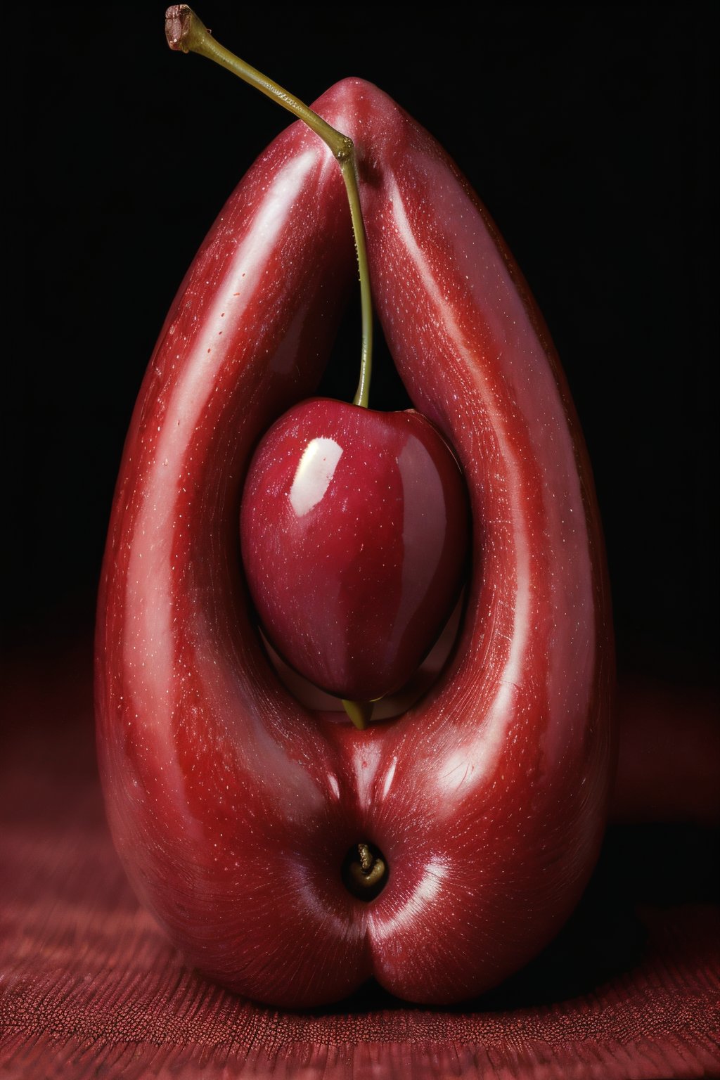 reallistic photo of an eroticly shaped cherry| vibrant rich colour scheme,  by award winning photographer,  nikon,  canon,  large format film,  clarity,  detail to the extreme, StokeRealV1, <lora:EMS-45276-EMS:1.000000>