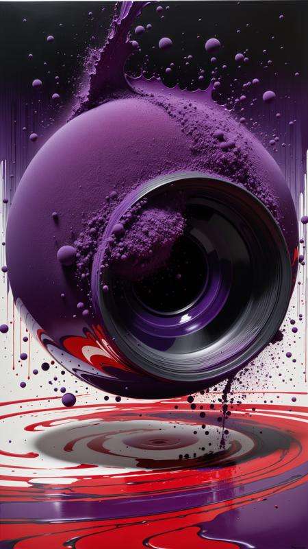 photorealistic, realistic, Purple dust particles, Distorted Filipino [spaghetti:Red giant:2], smooth, Ultrarealistic, Evil, insane details, 800mm lens, art by Yoshikazu Yasuhiko, Action painting, Color theory [,fierce:15] [,maximalism:10] [,dissolving in to paint splashes :10] [,glitch:10 ] [,white :7] [,marker art:10]