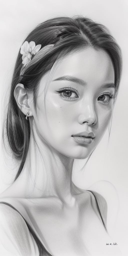1 girl, pencil draw,Pencil drawing,  hk_girl,  mono,  