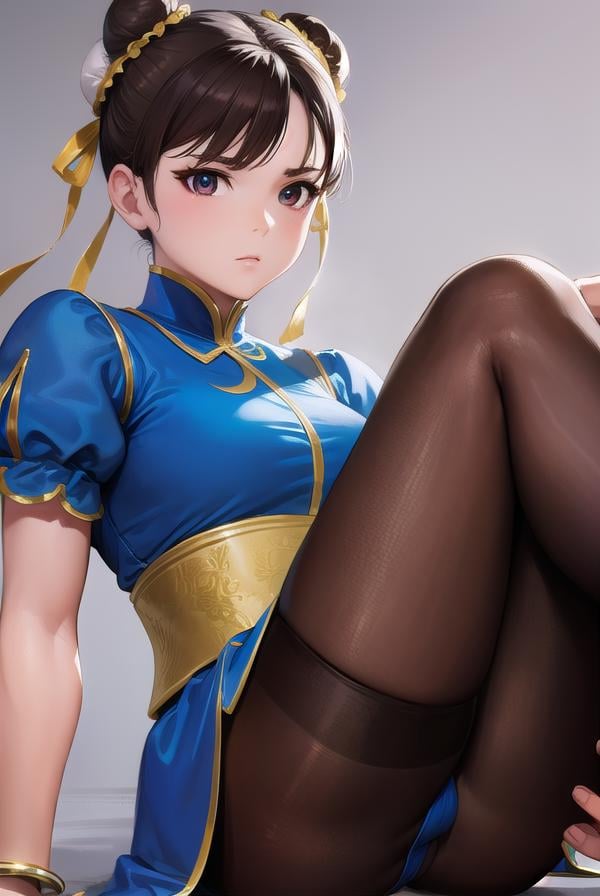 chunli, <lora:chunli-lora-nochekaiser:1>,chun li, (brown eyes:1.5), brown hair, (bun cover:1.5), double bun, eyeliner, hair bun, lipstick, makeup, pink lips,BREAK blue dress, boots, bracelet, brown pantyhose, china dress, chinese clothes, cross-laced footwear, dress, gold trim, jewelry, pantyhose, pelvic curtain, puffy sleeves, sash, short sleeves, side slit, spiked bracelet, spikes, white footwear,BREAK looking at viewer, full body,BREAK outdoors,BREAK <lyco:GoodHands-beta2:1>, (masterpiece:1.2), best quality, high resolution, unity 8k wallpaper, (illustration:0.8), (beautiful detailed eyes:1.6), extremely detailed face, perfect lighting, extremely detailed CG, (perfect hands, perfect anatomy),