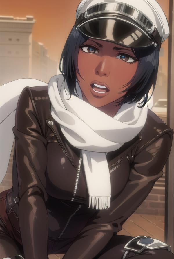 jackietristan, <lora:jackietristan-lora-nochekaiser:1>,jackie tristan, short hair, black hair, dark skin, dark-skinned female, (brown eyes:1.5),BREAK thighhighs, gloves, boots, goggles, goggles on head, hat, scarf, white scarf,BREAK looking at viewer, full body,BREAK outdoors,BREAK <lyco:GoodHands-beta2:1>, (masterpiece:1.2), best quality, high resolution, unity 8k wallpaper, (illustration:0.8), (beautiful detailed eyes:1.6), extremely detailed face, perfect lighting, extremely detailed CG, (perfect hands, perfect anatomy),