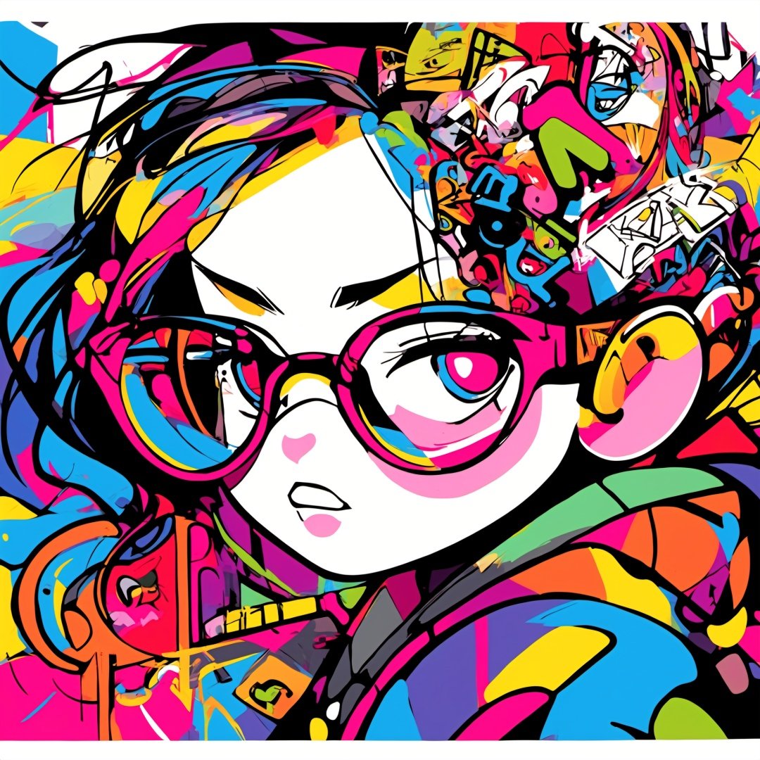 A girl, graffiti, colorful, glasses