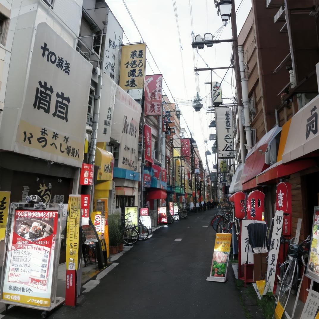 best quality, ultra-detailed, illustration,syonbenyokocho, street, japan, bicycle, scenery, ground vehicle, night, outdoors, city, sign, street, real world location, road, building, multiple girls, power lines, multiple boys, storefront, 6+boys, alley, shop, cityscape, lamppost, vanishing point, walking, sky, bicycle basket, crosswalk, realistic, photo background, photo (medium) <lora:JAPN_SCENERY_SYONBEN-YOKOCHO_SD15_V1:1>