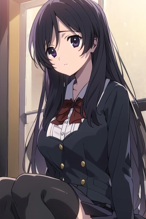 kotonohakatsura, <lyco:kotonohaAL-Lycoristest:1>,kotonoha katsura, (black eyes:1.4), black hair, long hair,BREAK black thighhighs, bow, red bow, school uniform, skirt, thighhighs, zettai ryouiki,BREAK looking at viewer,BREAK indoors, classroom,BREAK <lora:GoodHands-vanilla:1>, (masterpiece:1.2), best quality, high resolution, unity 8k wallpaper, (illustration:0.8), (beautiful detailed eyes:1.6), extremely detailed face, perfect lighting, extremely detailed CG, (perfect hands, perfect anatomy),