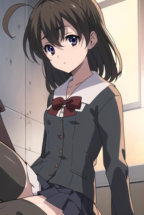 sekaisaionji, <lyco:sekaisaionjLYCORIStest:1>,sekai saionji, black hair, (brown eyes:1.5), ahoge,BREAK skirt, thighhighs, school uniform, shoes, black thighhighs, zettai ryouiki,BREAK looking at viewer,BREAK indoors, classroom,BREAK <lora:GoodHands-vanilla:1>, (masterpiece:1.2), best quality, high resolution, unity 8k wallpaper, (illustration:0.8), (beautiful detailed eyes:1.6), extremely detailed face, perfect lighting, extremely detailed CG, (perfect hands, perfect anatomy),