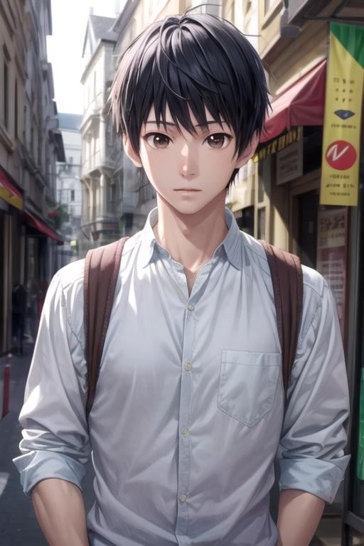 masterpiece, best quality, game cg, 1boy, solo, male focus, looking at viewer, upper body, depth of field, anime coloring, realistic, <lora:kazuomi_inui:0.66>, kazuomi_inui, black hair, brown eyes, , , High definition