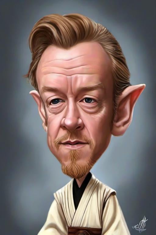 Masterpice,High Quality, <lora:PE_Caricature:0.8> PECaricature,obi wan from star wars