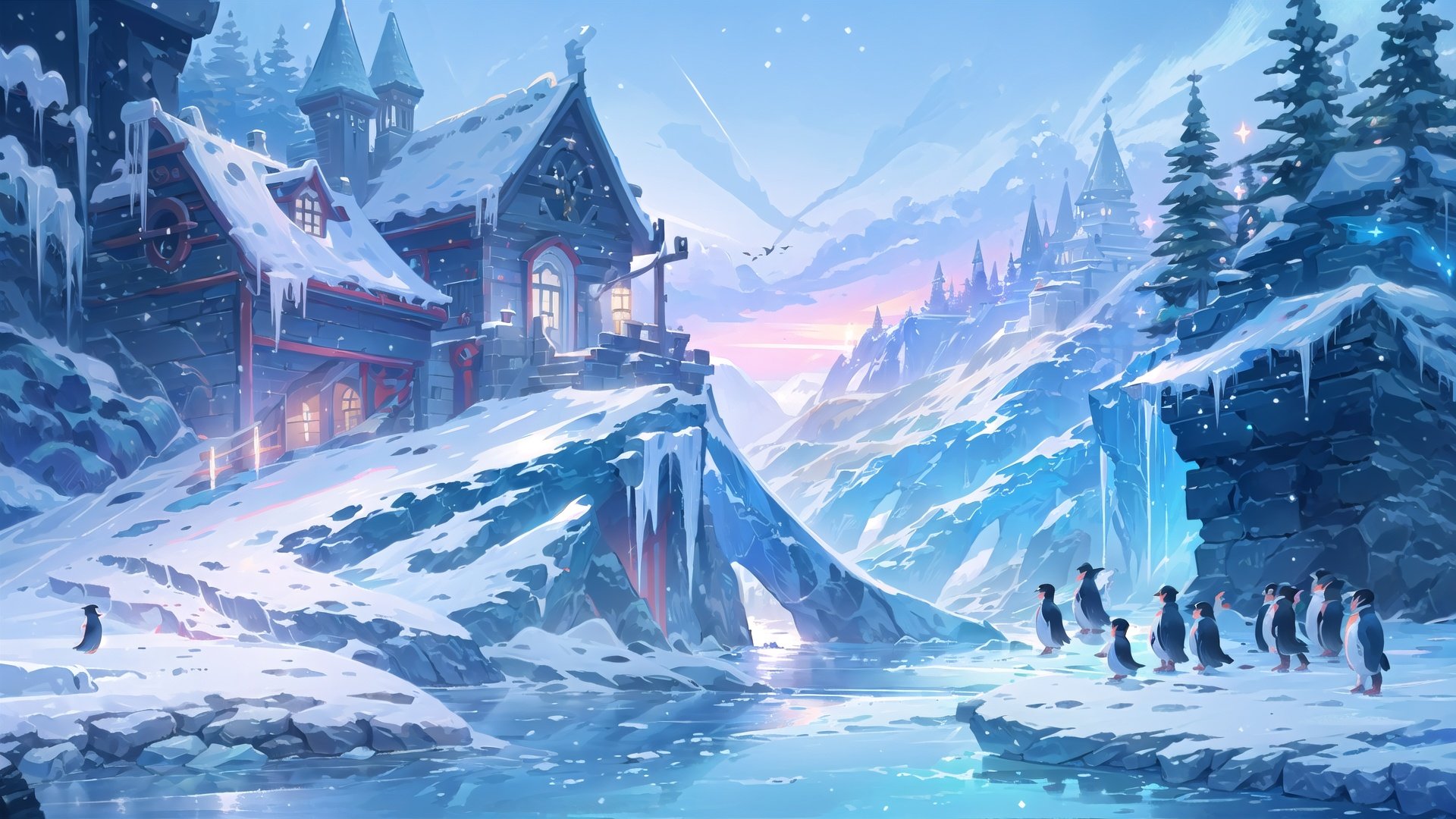 (((masterpiece))), ((extremely detailed CG unity 8k wallpaper)), best quality, high resolution illustration, Amazing, highres, intricate detail, (best illumination, best shadow, an extremely delicate and beautiful),

2D ConceptualDesign, penguin, bird, snow, scenery, mountain, outdoors, ice, whale, animal, aurora, sky