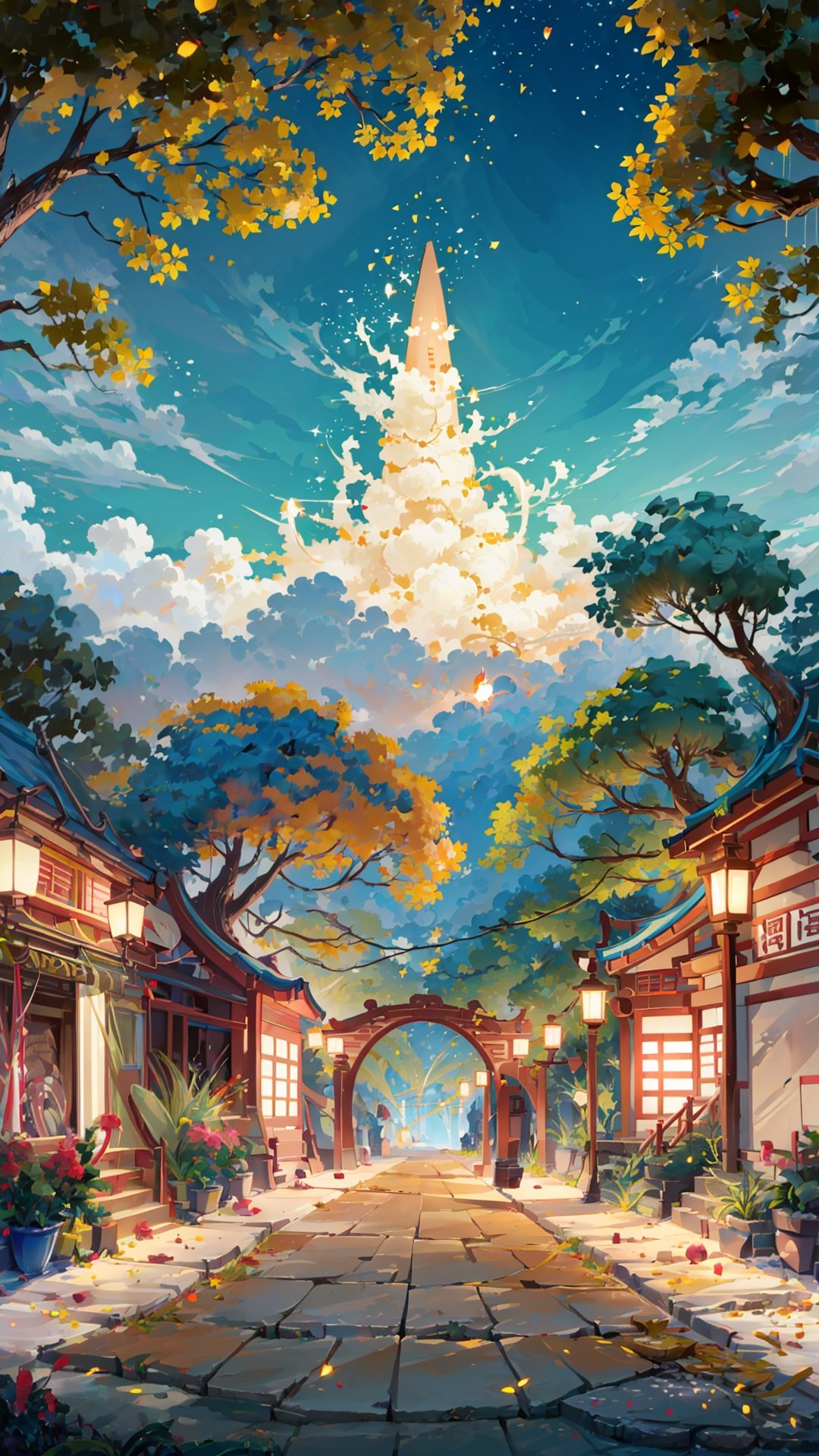 (((masterpiece))), ((extremely detailed CG unity 8k wallpaper)), best quality, high resolution illustration, Amazing, highres, intricate detail, (best illumination, best shadow, an extremely delicate and beautiful),
The best picture quality, best visual expression, complete structure, master work,In ancient China, Having a close and distant view,Chang'an Avenue, Sister Lantern, bustling street scene, and bright fireworks in the sky