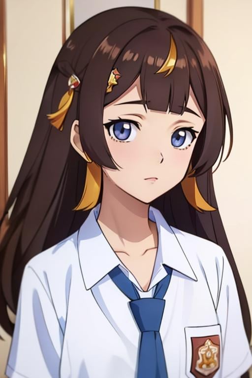 Masterpiece, best quality, Anya melfissa, brown hair, anime style, animation style, wearing indonesian high school uniform, blue necktie, white shirt  <lora:Indonesian High School Uniform:0.5>  <lora:anya-melfissa-07:0.7>