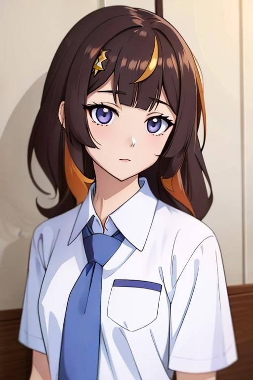 Masterpiece, best quality, Anya melfissa, brown hair, anime style, animation style, wearing indonesian high school uniform, blue necktie, white shirt  <lora:Indonesian High School Uniform:0.5>  <lora:anya-melfissa-07:0.7>