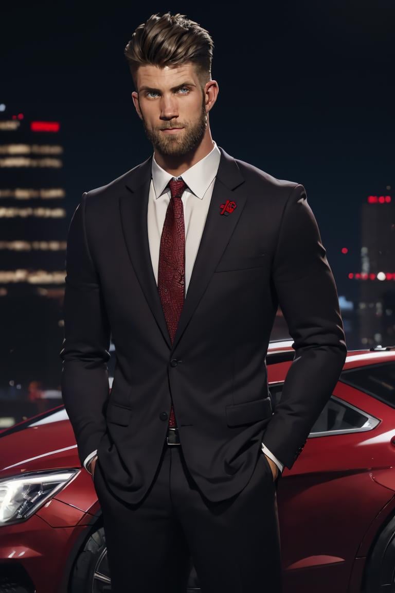 photo of  person,  male,  bryceharper,  at the city,  suit,  shirt,  tie,  pants , medium  shot  smirk,  beard,  brown eye,  masterpiece,  highres,  sharp focus,  cinematic lighting,  detailed face,  detailed eyes, <lora:EMS-13102-EMS:0.600000>, , <lora:EMS-47279-EMS:0.920000>