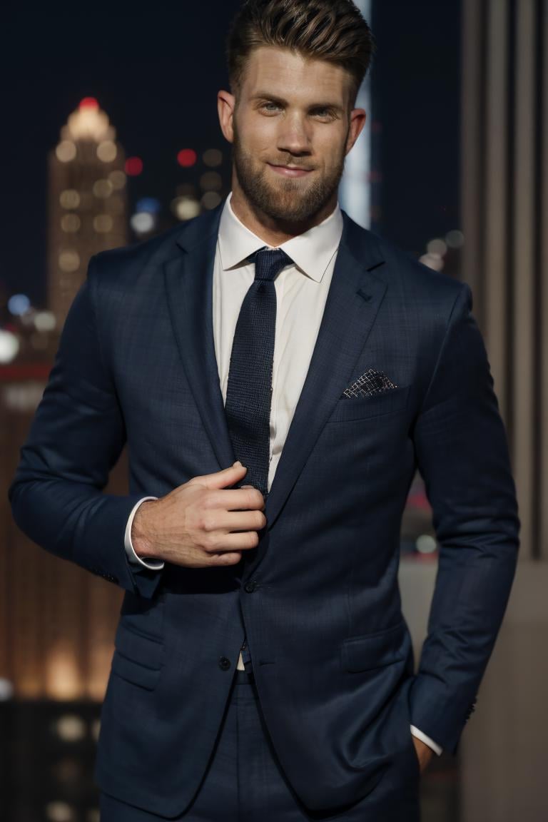 photo of  person,  male,  bryceharper,  at the city,  suit,  shirt,  tie,  pants , closeup,  portrait,  bokeh,  smirk,  beard,  masterpiece,  highres,  sharp focus,  cinematic lighting,  detailed face,  detailed eyes, <lora:EMS-13102-EMS:0.600000>, , <lora:EMS-47279-EMS:0.900000>