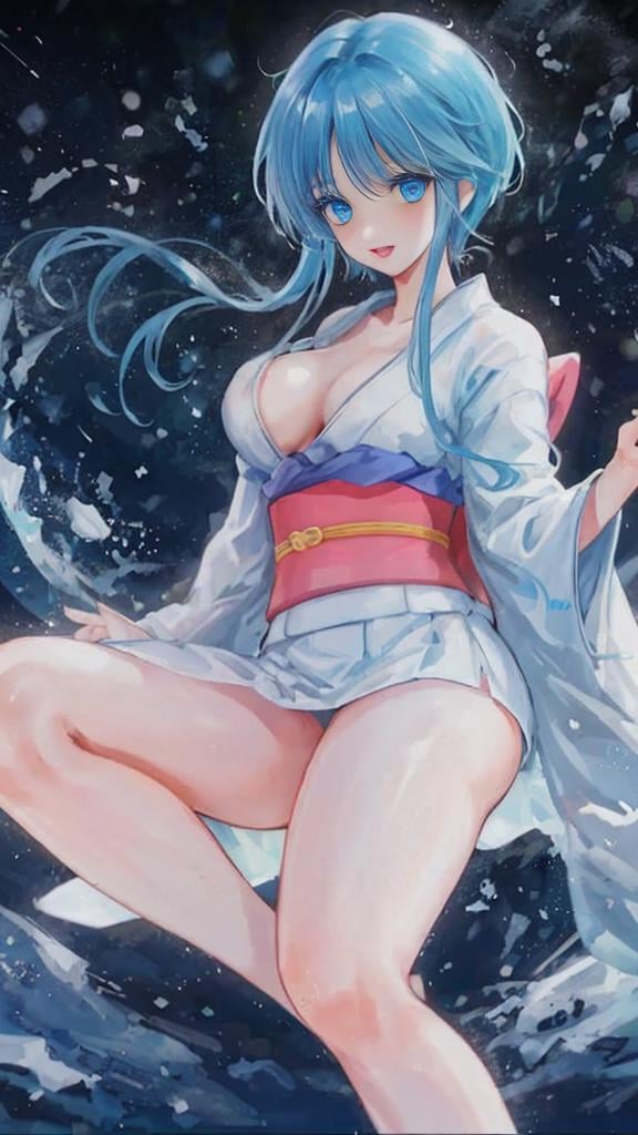 <lora:Yukime_V1:0.7>dynamic angle , fullbody , of 1girl, Yukime  beautiful girl pale blue hair with blue eyes ,NSFW,  large breast in sexy wide open half-naked kimono nipple exposed ,  with lifted-up skirt pussy exposed ,all on fours , feet to viewer,  among the starry night with aurora snowy fuji mountain landscape , dramatic light,scene from movie ,romantic ,8k uhd, dslr, soft lighting, high quality, film grain, Fujifilm XT3