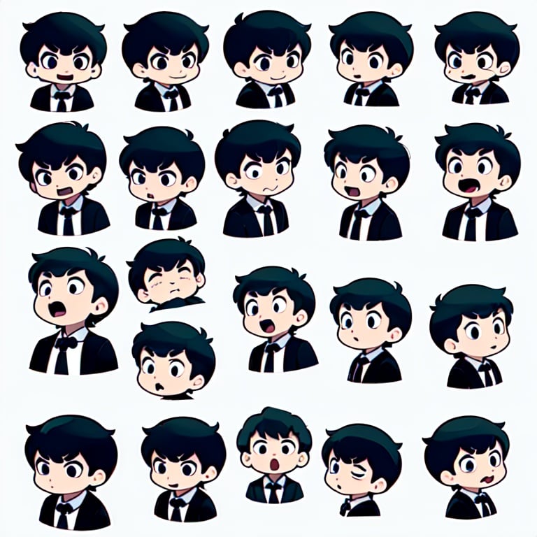 expression sheet,1boy,portrait,cute,multiple poss and expressions,angry,happy,simple background,white_background,, masterpiece,high quality,