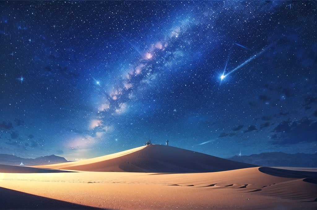 starry sky,meteor,milky way,,desert,vast land,8K,best quality,dune