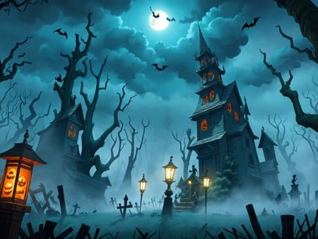 (masterpiece, best quality:1.1), (fairyland:1.2), no humans, whimsical, outdoors, haunted forest, creepy, fog, eerie, superstition, ghost stories, paranormal investigations, lantern tours, halloween attraction, sky