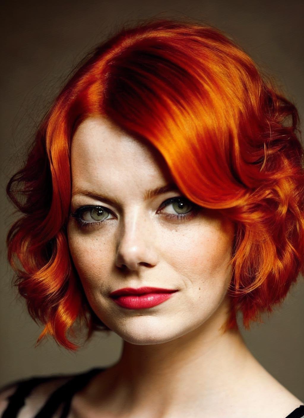 analog style, modelshoot style, portrait of sks woman by Flora Borsi, style by Flora Borsi, bold, bright colours, orange Mohawk haircut, ((Flora Borsi)), <lora:locon_emmastone_v1_from_v1_64_32:1.4>