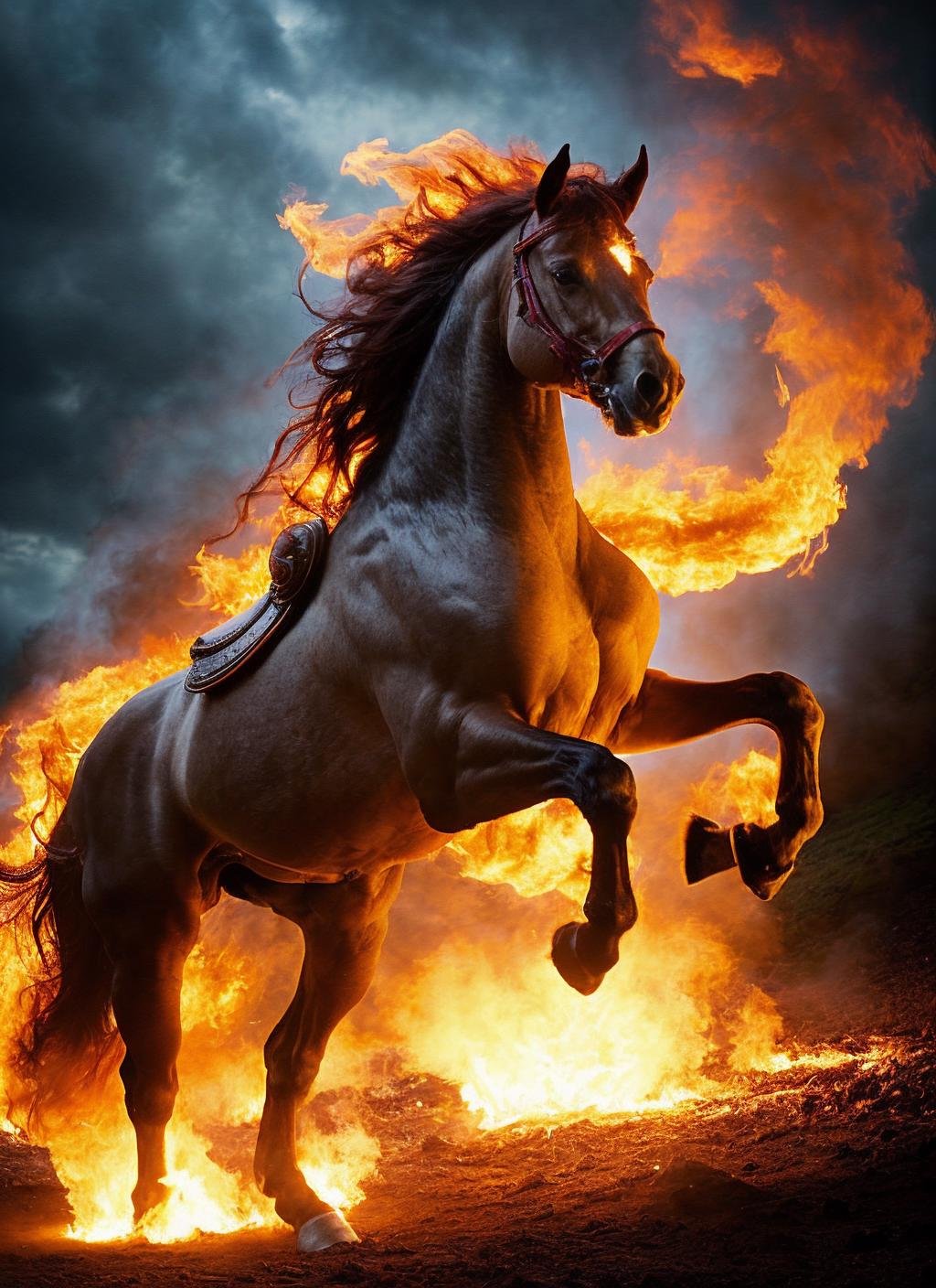 flmngprsn flames, epic fantasy battle horse burning, epic  (photo, studio lighting, hard light, sony a7, 50 mm, hyperrealistic, big depth of field, mate skin, pores, wrinkles, concept art, colors, hyperdetailed, hyperrealistic)  <lora:locon_flmngprsn_v1_from_v1_64_32:0.7>