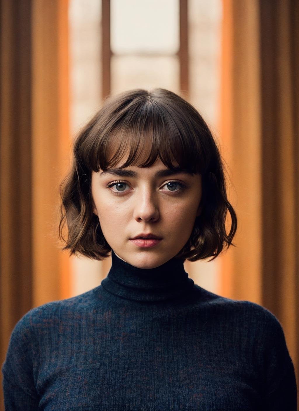 A stunning intricate full color portrait of (sks woman:1),wearing a black turtleneck,epic character composition,by ilya kuvshinov, alessio albi, nina masic,sharp focus, natural lighting, subsurface scattering, f2, 35mm, film grain<lora:lora_maisie_v1_from_v1_160:1.2>