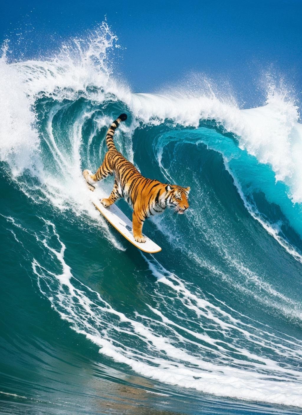 photo of tiger on a skateboard, big wave of water splashing , flowing water, covered with water,   <lora:locon_conceptwater_v1_from_v1_64_32:0.6>