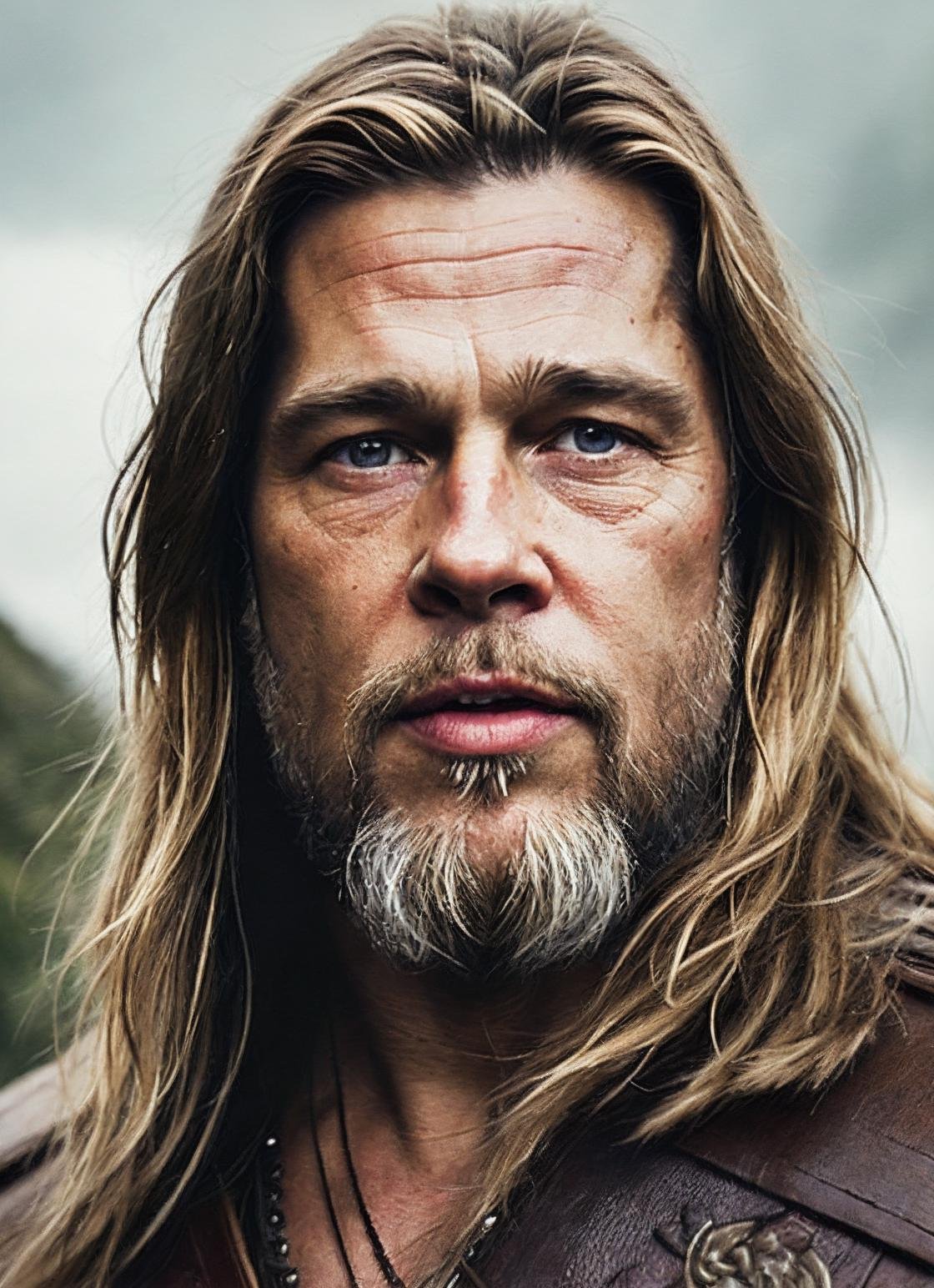 An intricate full color portrait of sks person:1 as (viking warrior), (barbarian),  epic character composition, by ilya kuvshinov, alessio albi, nina masic, sharp focus, natural lighting, subsurface scattering, f2, 35mm, film grain, <lora:locon_bradpitt_v1_from_v1_64_32:1.25>