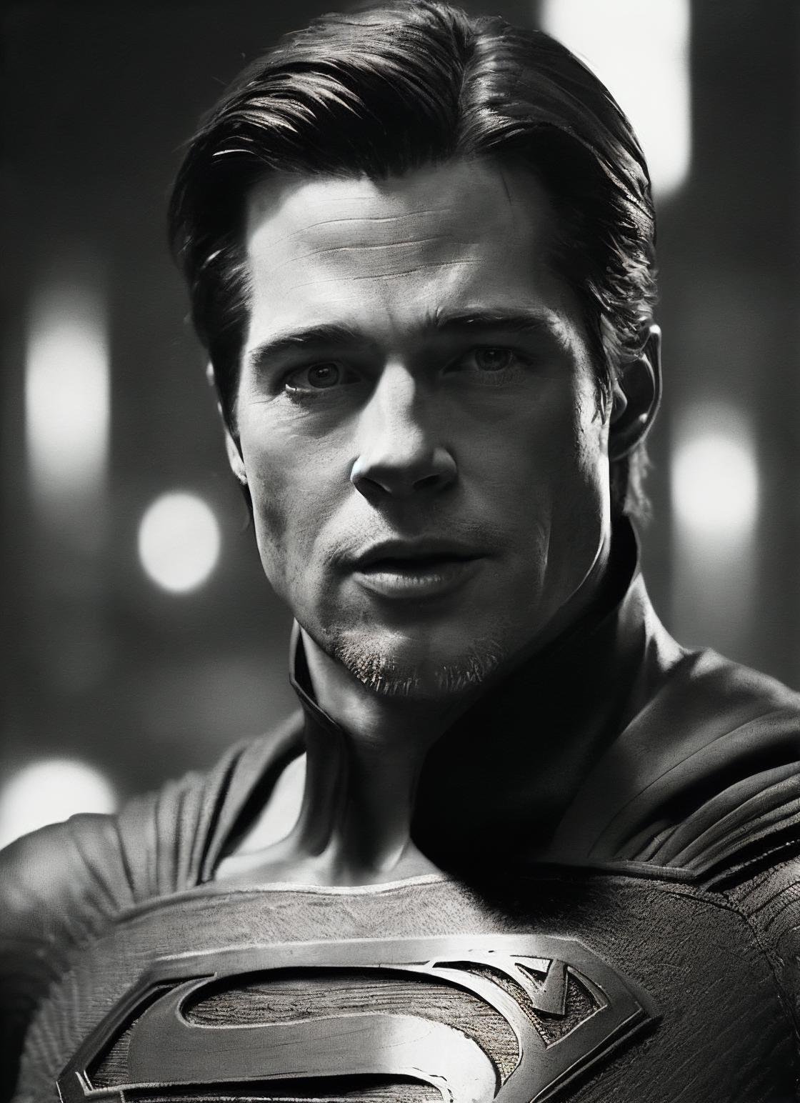 superman costume, a photo of sks person, ((detailed face)), ((canon m50)), ((award winning)), (High Detail), Sharp, 8k, Cinematic lighting, soft lighting, greg rutkowski, trending on artstation, intricate, gothic clothing, victoria secret,, <lora:locon_bradpitt_v1_from_v1_64_32:1.25>