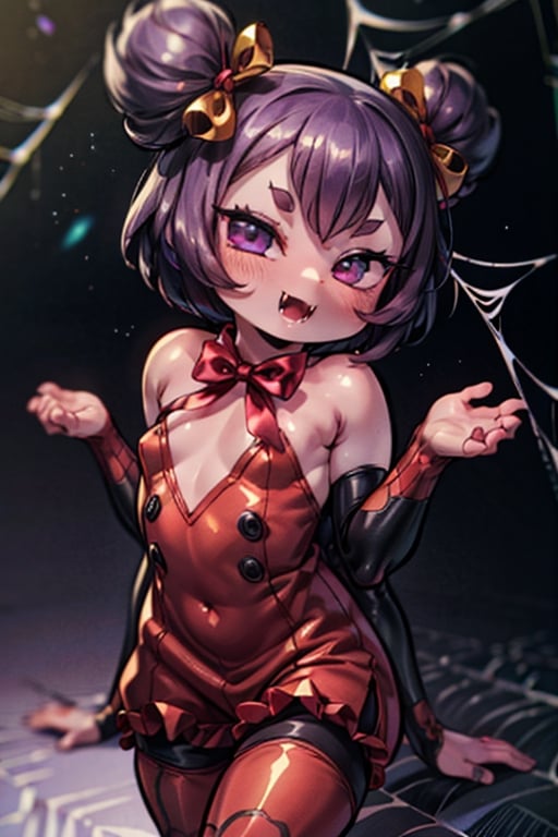 8k resolution, high resolution, masterpiece,  intricate details, highly detailed, HD quality, best quality, vibrant colors, 1girl,muffet,(muffetwear), monster girl,((purple body:1.3)),humanoid, arachnid, anthro,((fangs)),pigtails,hair bows,5 eyes,spider girl,6 arms,solo,clothed,6 hands,detailed hands,((spider webs:1.4)),bloomers,red and black clothing, armwear,  detailed eyes, super detailed, extremely beautiful graphics, super detailed skin, best quality, highest quality, high detail, masterpiece, detailed skin, perfect anatomy, perfect hands, perfect fingers, complex details, reflective hair, textured hair, best quality, super detailed, complex details, high resolution, looking at the viewer, rich colors, ,muffetwear,Shadbase ,JCM2,DAGASI,Oerlord,illya,In the style of gravityfalls,tensura,Mrploxykun,BORN-TO-DIE,Captain kirb