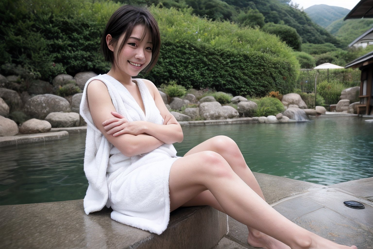 handsome tomboy short hair towel, onsen,onsen