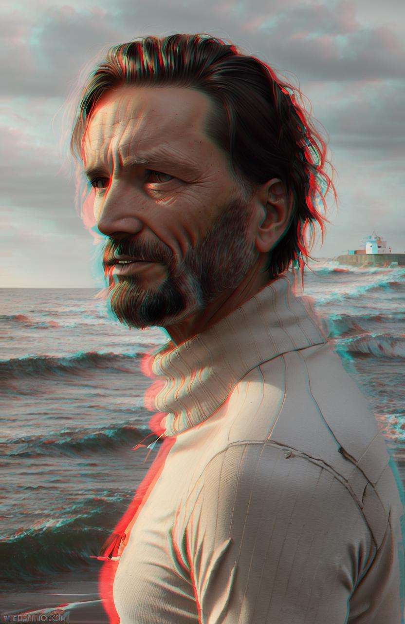 face portrait of an rugged (old fisherman:1.3), (face focus:1.5), (storm:1.2), (waves:1.3), ocean, (lighthouse background:1.3), (cowboy shot:1.4), (white turtleneck knitted sweater:1.3), looking at viewer, realistic, masterpiece, highest quality, backlighting, (lens flare:1.1), (bloom:1.1), (chromatic aberration:1.1), by Jeremy Lipking, by Antonio J. Manzanedo, digital painting<hypernet:SamArt:0.029>